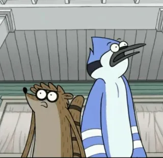 👾 b3b07607 Mordecai and Rigby Regular Show Regular Show, Cartone animato, Mordecai, Rigby, Uccello, Procione telegram sticker