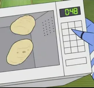 👾 ea409b02 Mordecai Regular Show microonde, patate, cucina, Regular Show, cartoni animati telegram sticker