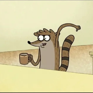 👾 f17b319c Rigby Regular Show procione, cartone animato, caffè, bevanda, personaggio, animazione telegram sticker