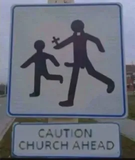 ⛪️ 39f6584f CAUTION CHURCH AHEAD Kirche, Priester, Vorsicht, Religion, Schild telegram sticker