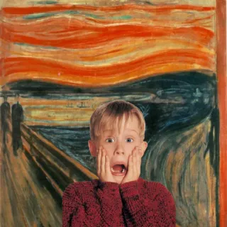 😱 48dc9ef1 Kevin McCallister Home Alone verängstigt, geschockt, Gemälde, Kunst, Film, Kind telegram sticker