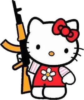 🔫 9ebfdcf4 Hello Kitty Katze, Waffe, AK-47, Gewehr, Cartoon, Tier telegram sticker