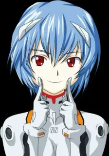 💙 590f277a Rei Ayanami Neon Genesis Evangelion Anime, Mädchen, blaue Haare, rote Augen, Lächeln, Evangelion telegram sticker