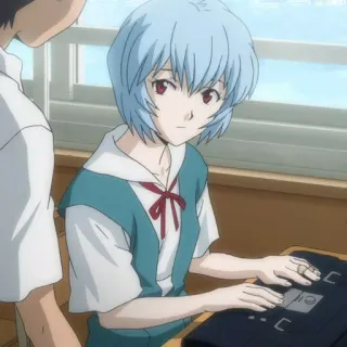 📨 20f99f56 Rei Ayanami Neon Genesis Evangelion Anime, Uniforme scolaire, Cheveux courts, Yeux rouges whatsapp sticker