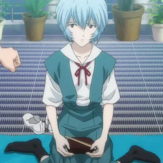 📨 53e2da4f Rei Ayanami Neon Genesis Evangelion animé, personnage, cheveux bleus, fille, portrait whatsapp sticker