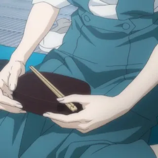 🧂 be738c3b 人, 座る, 弁当箱, 箸, 食べ物 telegram sticker