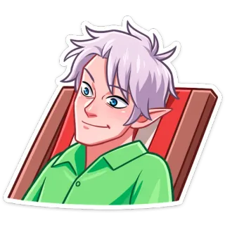 ⏺ 0dc86275 elf, kreskówka, portret, relaks, postać, krzesło plażowe telegram sticker