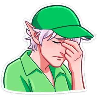 ⏺ 20a18ba4 elf, smutny, zdenerwowany, kreskówka, postać, zielony, naklejka telegram sticker