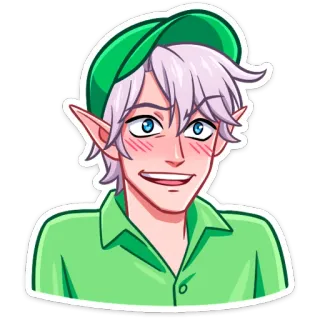 ⏺ 2ba25581 elf, kreskówka, anime, postać, uśmiechnięty, zielony telegram sticker