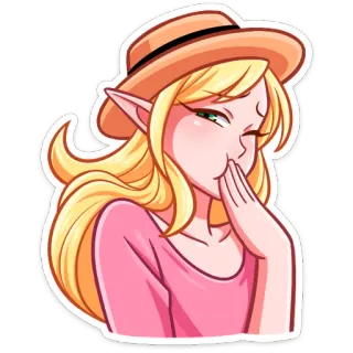 ⏺ 989a909c elf, kreskówka, naklejka, blondynka, kapelusz, słodki, anime telegram sticker