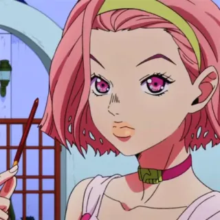 🍡 08771af5 Yukako Yamagishi JoJo's Bizarre Adventure 动漫, 粉色头发, 女性角色, JOJO的奇妙冒险, 山岸由花子 telegram sticker