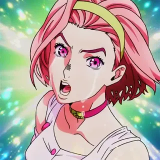 🍡 679f7680 Yasuho Hirose JoJo's Bizarre Adventure 动漫, 漫画, 哭, 粉色头发, 角色, 表情, JOJO的奇妙冒险 telegram sticker