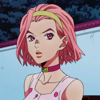 🍡 e3abc5fa Yukako Yamagishi JoJo's Bizarre Adventure 动漫, 漫画, 粉色头发, JoJo的奇妙冒险, 角色, 卡通 telegram sticker