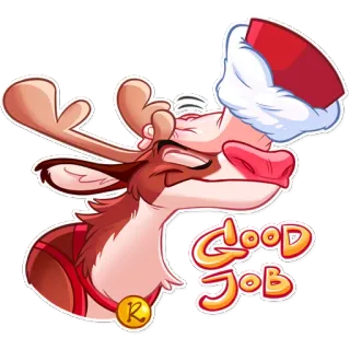 🙌 6bbc9932 Good Job Rena, Natal, Bom trabalho, Desenho animado, Feriado, Gorro de Papai Noel, Celebração, Festivo telegram sticker