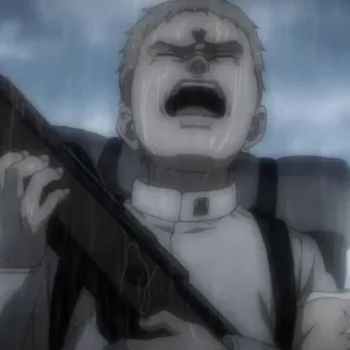 👾 25aec95e Attack on Titan Аниме, Атака титанов, Грустно, Плачущий, Военные, Пистолет, Страдание telegram sticker