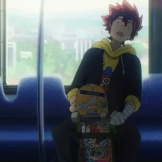 🚌 c8541e93 Anime, Skateboard, Charakter, Teenager, Sitzend, Hoodie whatsapp sticker