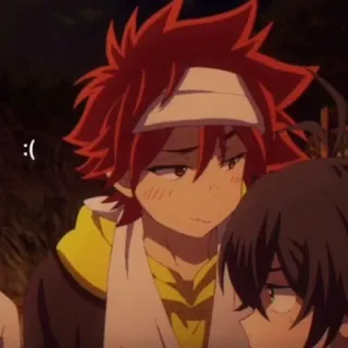 🥲 edf59dd0 :( Anime, Traurig, Charakter, Stirnband, Rotes Haar, Ausdruck whatsapp sticker