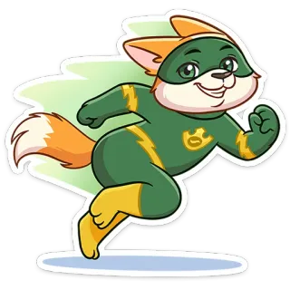 🐶 e6b1e065 volpe, animale, supereroe, cartone animato, carino, correndo, adesivo telegram sticker