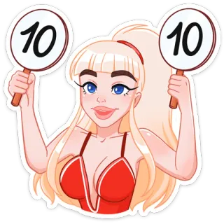 👍 636727ff 10 rating, score, approval, blonde, woman, signs, perfect, evaluation telegram sticker