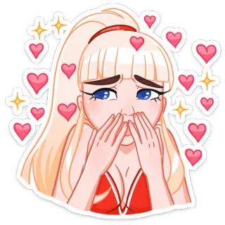 😍 93e34166 cartoon, blonde hair, hearts, girl, stars, cute, love telegram sticker