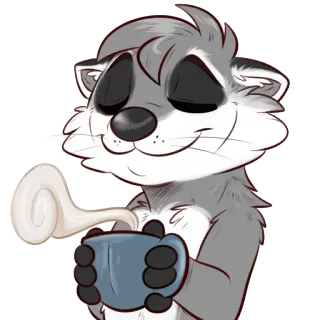 ☕ 26b1fb86 แรคคูน, สัตว์, การ์ตูน, กาแฟ, ชา, ถ้วย, น่ารัก telegram sticker
