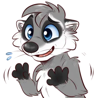 😳 52b5fc42 แรคคูน, การ์ตูน, สัตว์, มีขน, เหงื่อ, อาย, ตัวละคร telegram sticker