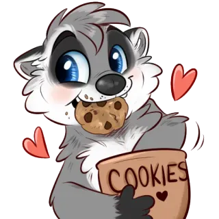🍪 6a903931 COOKIES แรคคูน, คุกกี้, คุกกี้, สัตว์, น่ารัก, หัวใจ, การ์ตูน, อาหาร telegram sticker