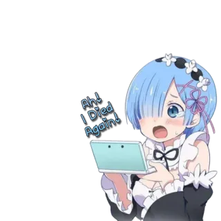 😓 cd9730bd Rem Re:Zero Ah! I Died Again! anime, ragazza, piangere, videogioco, personaggio, triste whatsapp sticker