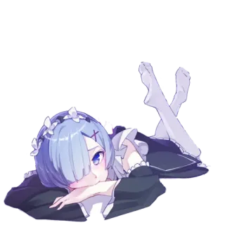 ☹ d51bfd8e Rem Anime, Ragazza, sdraiata, carina, personaggio whatsapp sticker