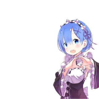 ❤️ f1fb20a8 Rem Anime, Maid, Carino, Capelli blu, Cuore whatsapp sticker