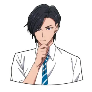 🤨 f3150593 애니메이션, 만화, 캐릭터, 넥타이, 학생, 잘생김, 생각, 진지한 whatsapp sticker