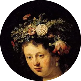 🌹 fa69823c vrouw, bloemenkrans, portret, schilderij, kunst, klassiek telegram sticker