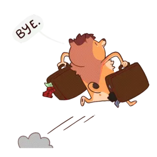 💨 91d251c2 BYE. ลาก่อน, การลา, ท่องเที่ยว, การ์ตูน, สัตว์, จากไป telegram sticker
