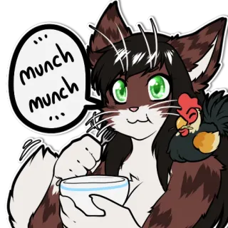 🍴 38e48fba munch munch cat, animal, munch, eating, food, illustration, chicken telegram sticker