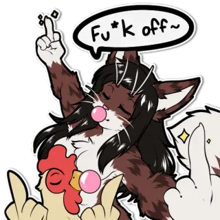 😡 3fa75673 Fu*k off~ offensive, middle finger, cat, cartoon, sticker telegram sticker