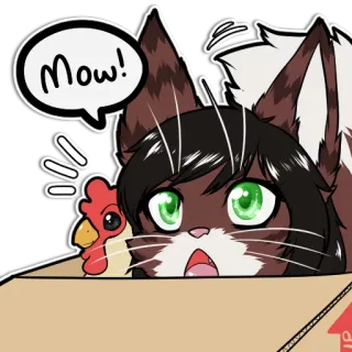 🐱 6f9349e7 Mow! cat, chicken, box, cartoon, animal, cute, kawaii telegram sticker
