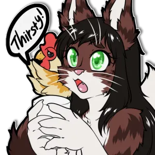 🍺 73fc8457 Thirsty! furry, cat, anthropomorphic, chicken, cartoon, animal, digital art telegram sticker
