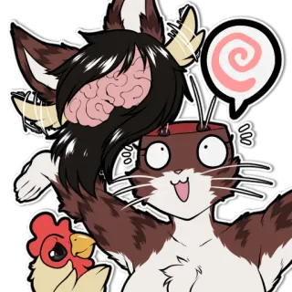 😶 fbb0d586 cat, brain, chicken, sticker, furry, animal, cartoon, cute telegram sticker