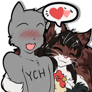 ❤ fc5070da YCH anthro, furry, cat, love, chicken, cute, couple telegram sticker