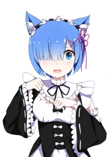 😧 40a3bc57 Rem Re:Zero Anime, Maid, Orecchie da gatto, Rem, Re:Zero, carino, kawaii telegram sticker