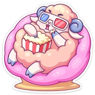 🍿 6bbc56ed 绵羊, 爆米花, 电影, 3D眼镜, 可爱, 卡通, 动物 telegram sticker