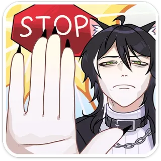 🛑 6be2187b STOP señal de stop, anime, orejas de gato, molesto, mano, gesto whatsapp sticker