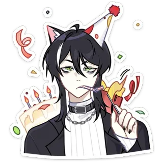 🥳 c501da8e orejas de gato, cumpleaños, fiesta, tarta, estilo anime, dibujos animados, celebración, niño whatsapp sticker