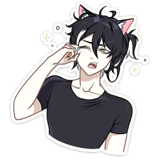 🤩 f9ca20c6 anime, gato, chico, lágrima, emociones, triste, pegatina whatsapp sticker