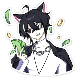 😎 7492fb29 돈, 부, 고양이 귀, 애니메이션 스타일, 멋진, 현금, 달러 telegram sticker