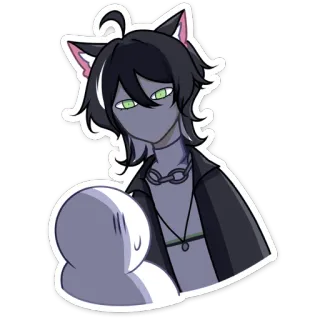 😶 a0c3ab6e 캣보이, 애니메이션, 스티커, 회색, 고양이 귀, 캐릭터 telegram sticker