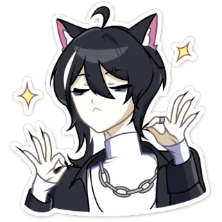 👌 a75a47d5 애니메이션, 고양이 귀, 반짝이, 캐릭터, 만화, OK 제스처, 카와이 telegram sticker