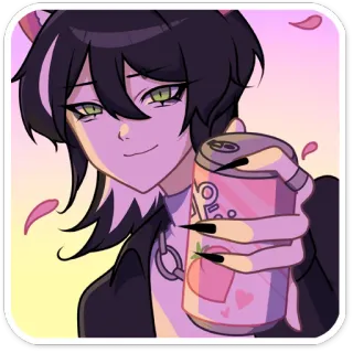 🥤 ece728b7 애니메이션, 음료, 귀여운, 고양이 귀, 복숭아 telegram sticker