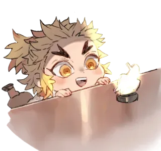 ✨ abf26437 Kyojuro Rengoku Demon Slayer 애니메이션, 귀멸의 칼날, 렌고쿠 쿄쥬로, 불, 손가락 telegram sticker