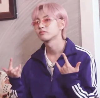 🦩 dd5abc2d 人, 男性, 眼鏡, サングラス, ピンクの髪, ジャケット, 服, ジェスチャー telegram sticker